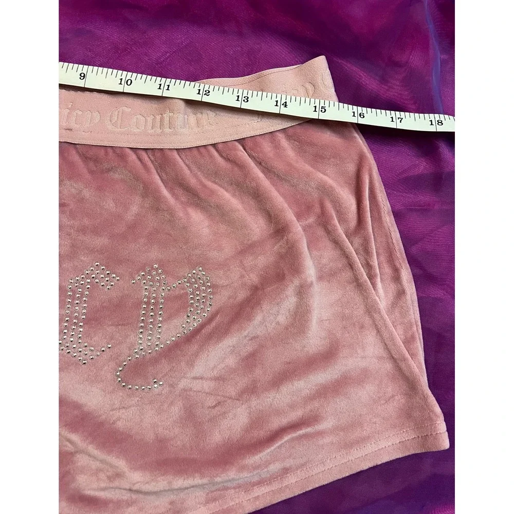 Juicy Couture Pink Velour Sleep Shorts Rhinestone Logo Pajama Bottoms Womens L